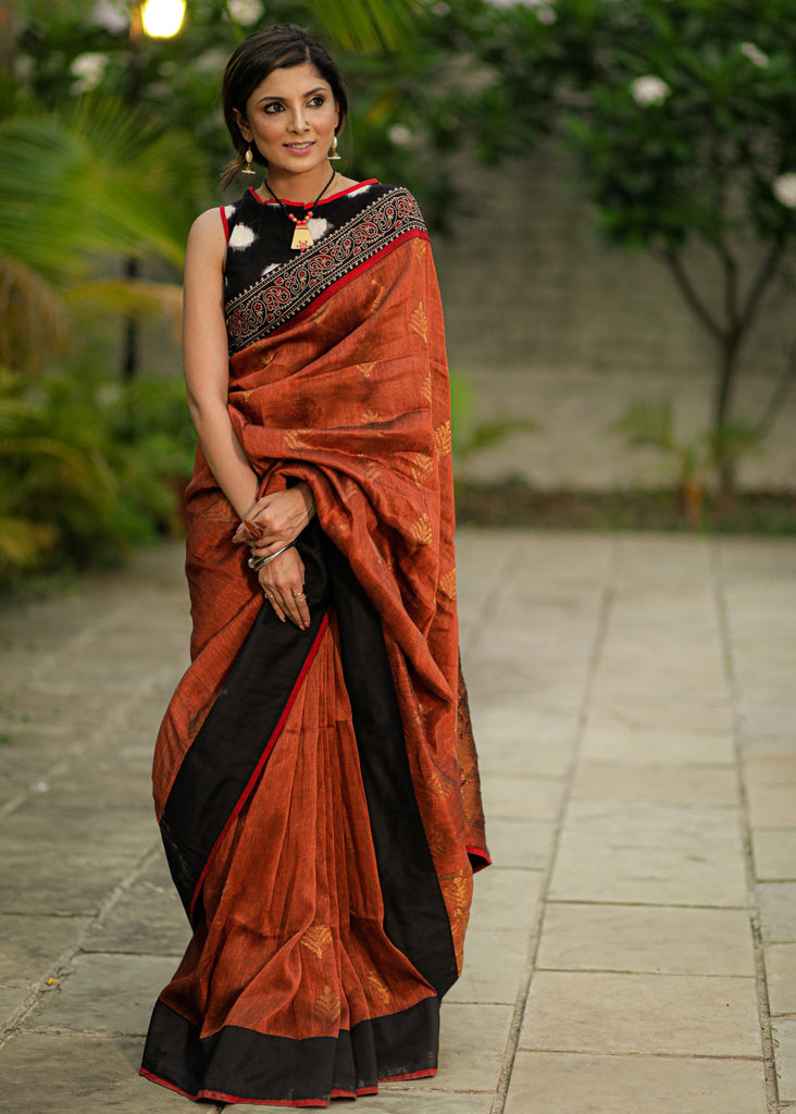 Jamdani Linen By Linen Yarn Made Saree With Hand weaving – fab-persona