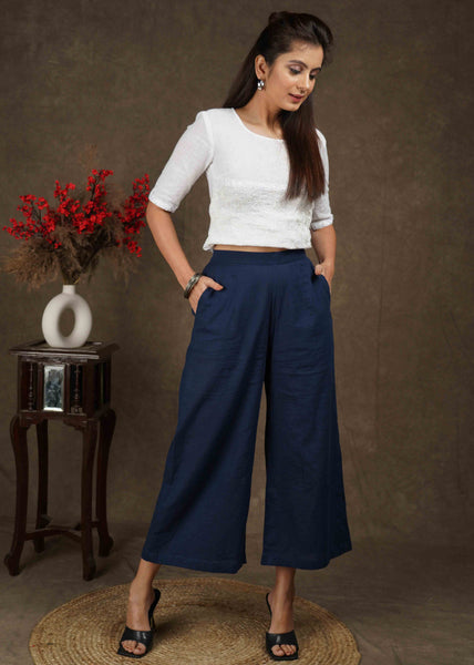 Navy Blue Cotton Palazzo Pant