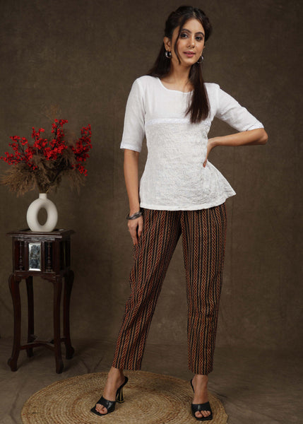 Striped Ajrakh casual fitted trouser