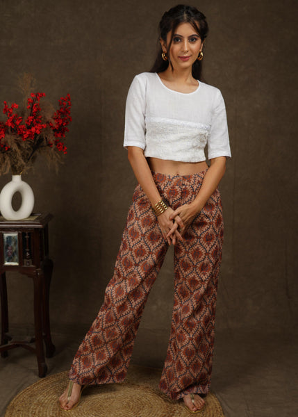 Elegant chanderi Boroque print wide leg straight fit pant