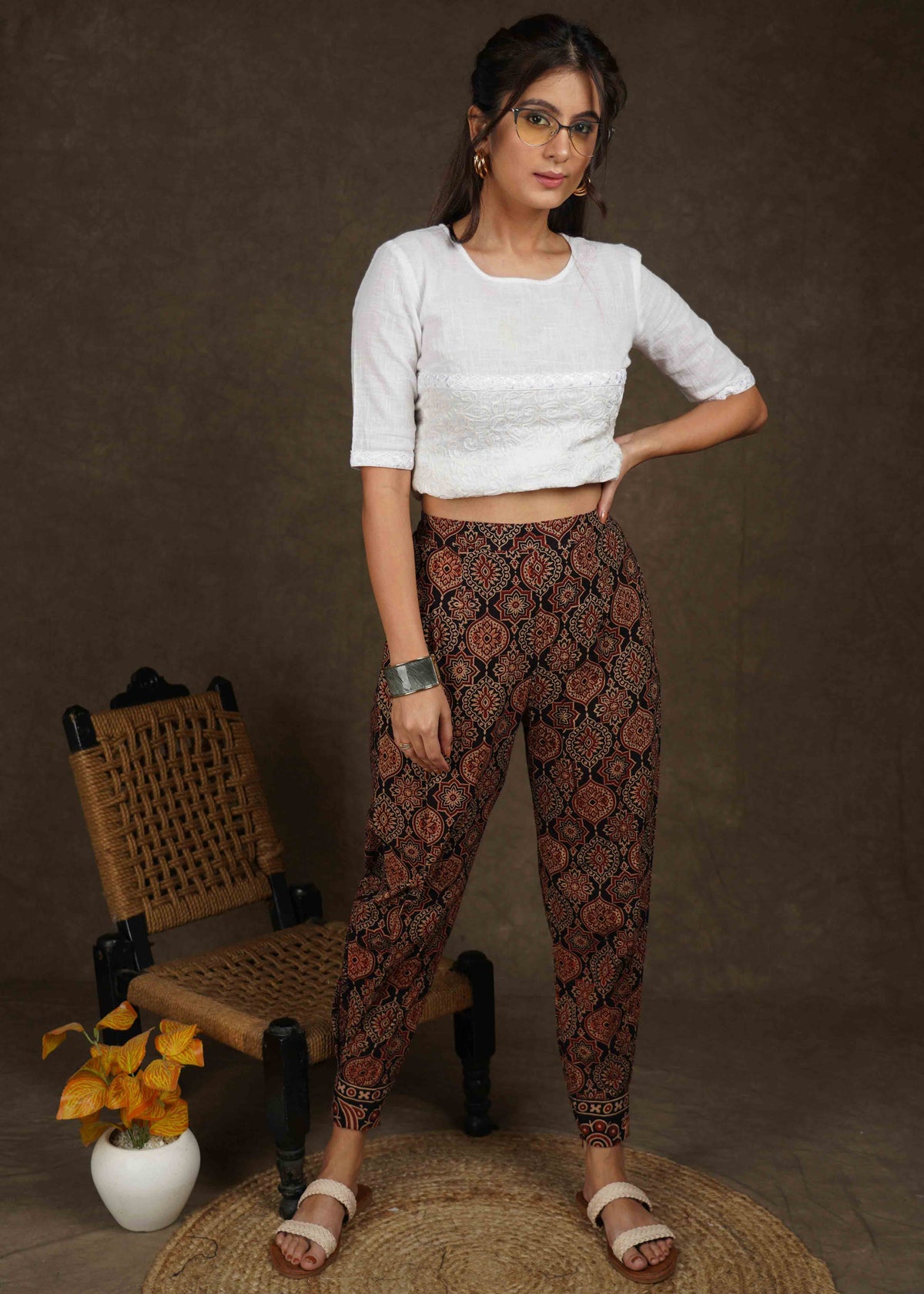 Elegant black ajrakh narrow fitted pant