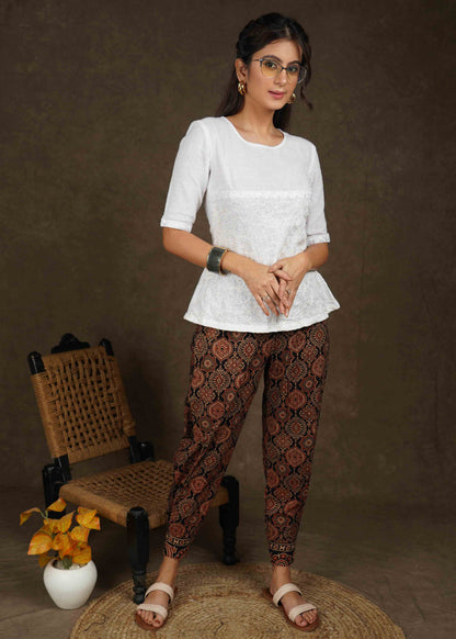 Elegant black ajrakh narrow fitted pant