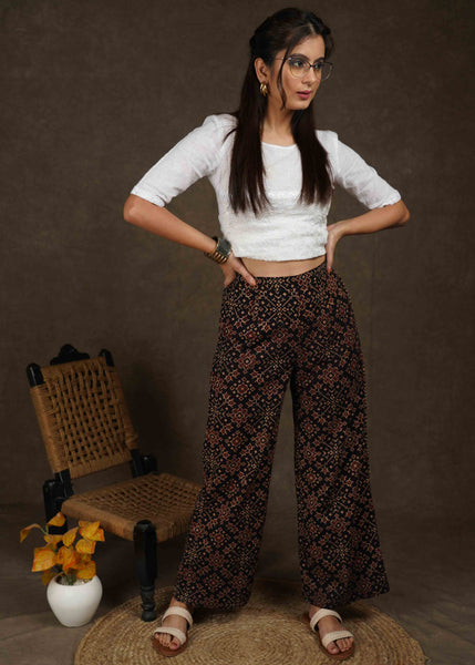 Beautiful Black Ajrakh wide leg palazzo pant