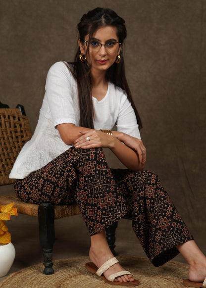 Beautiful Black Ajrakh wide leg palazzo pant