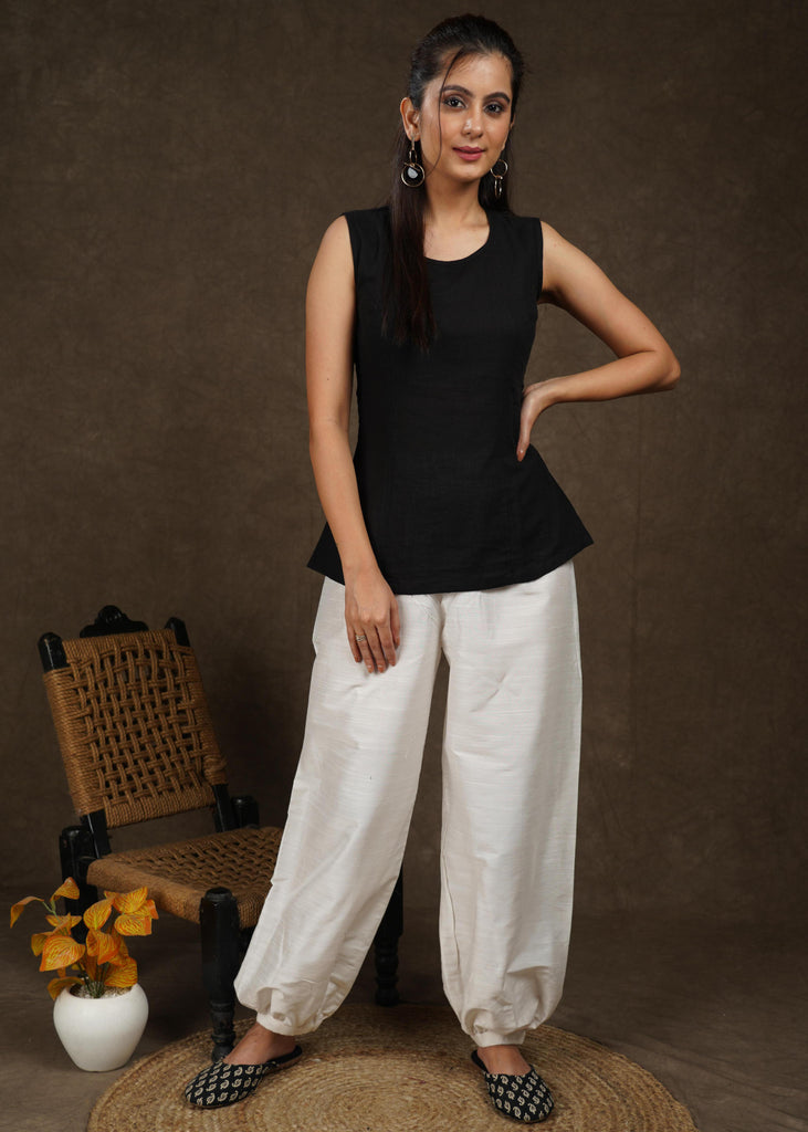 Elegant white cotton silk lantern pants