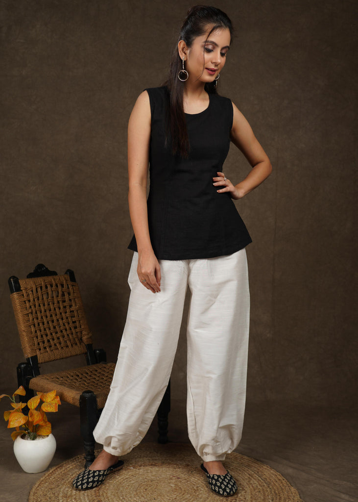 Elegant white cotton silk lantern pants