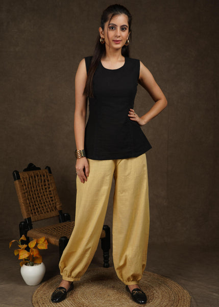 Classy Ochre yellow cotton lantern pant