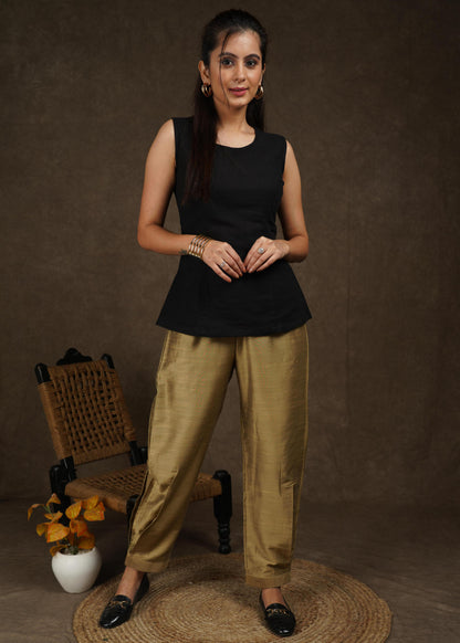 Classy tan cotton silk full length lantern pant