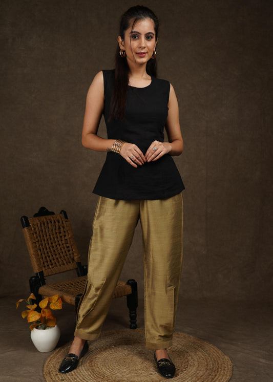 Classy tan cotton silk full length lantern pant