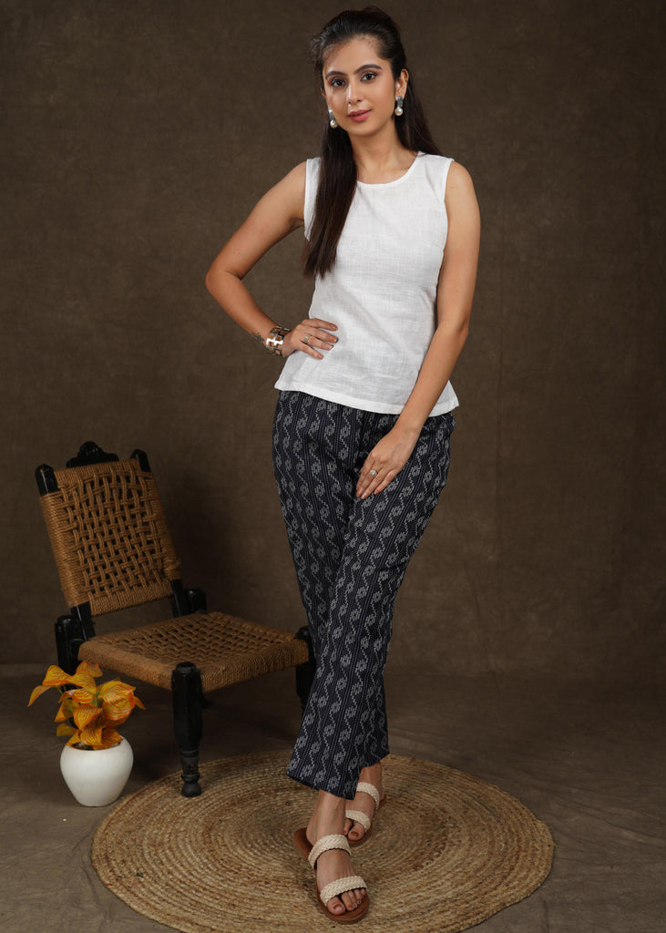 Trendy kantha print narrow fitted trouser