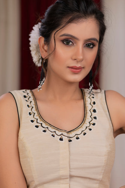 Ivory cotton silk blouse with beautiful machine embroidery