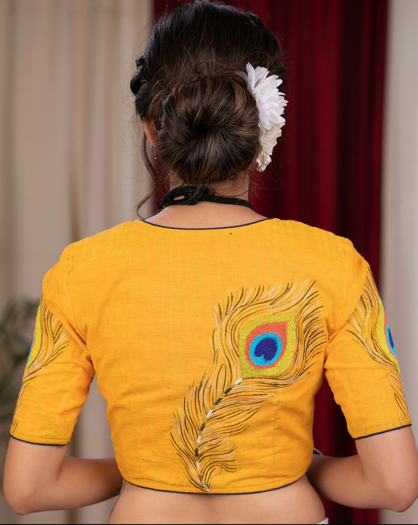 Beautiful mango cotton peacock feather embroidery blouse