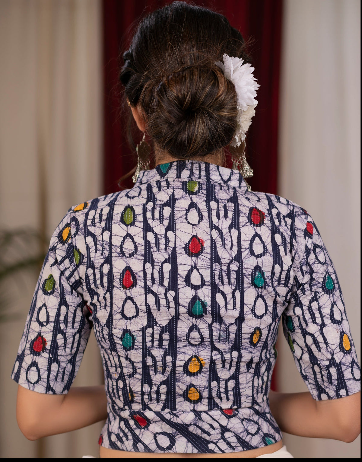 Dussehra Sale — Trendy indigo katha line work blouse with collar neck