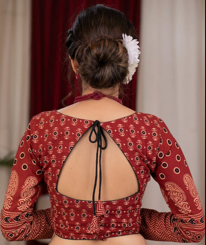 Beautiful maroon ajrakh full sleeve blouse