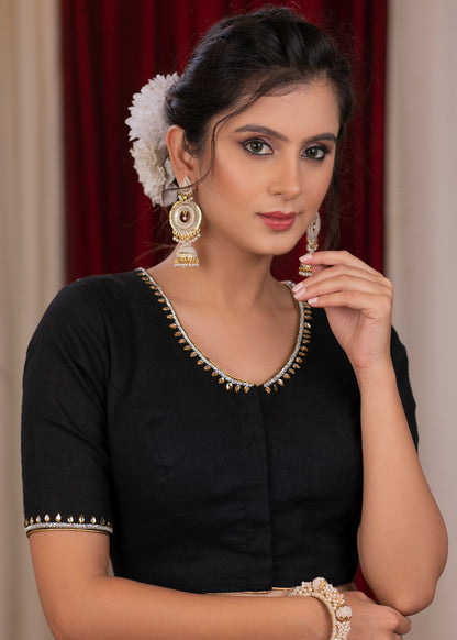 Exclusive Black Kala Ghoda blouse with glass beads and thread embroidery floss