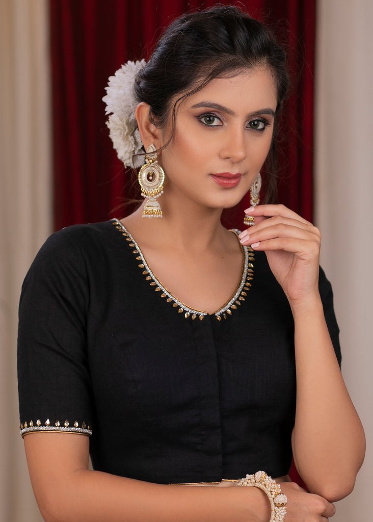 Exclusive Black Kala Ghoda blouse with glass beads and thread embroidery floss