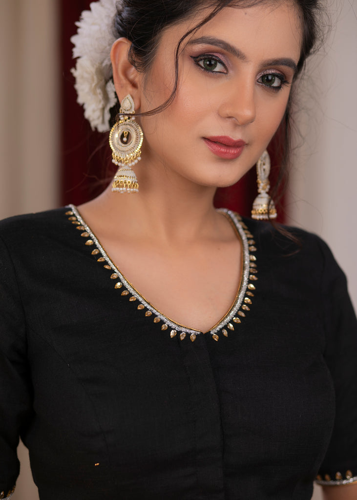 Exclusive Black Kala Ghoda blouse with glass beads and thread embroidery floss