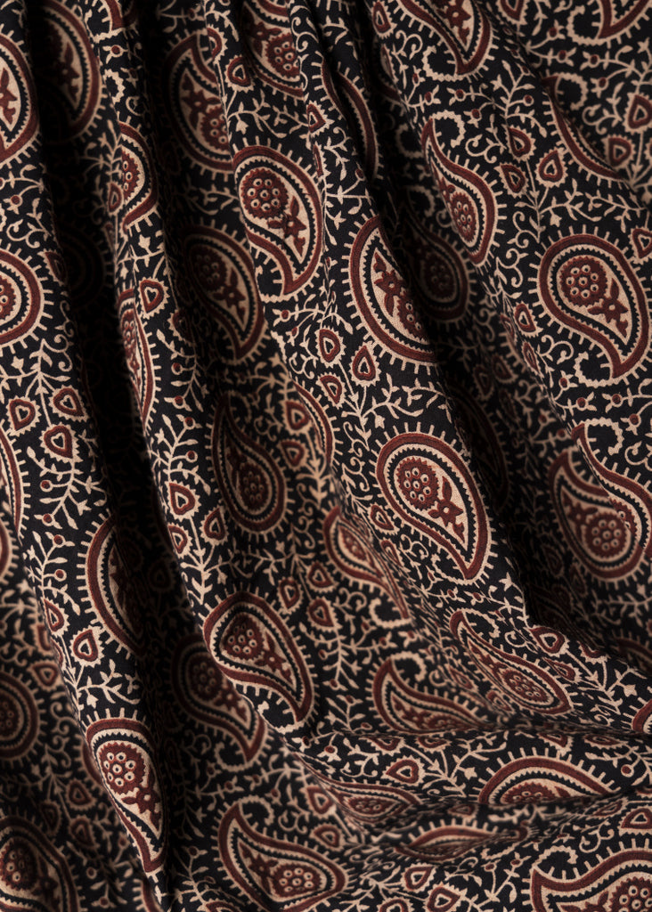 Black Cotton Ajrakh Fabric with Kairi Print