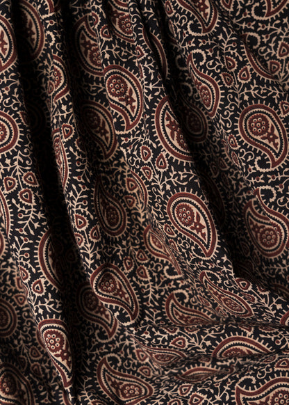 Black Cotton Ajrakh Fabric with Kairi Print