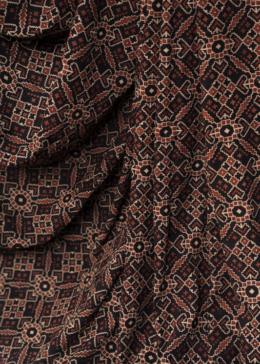 Black Cotton Ajrakh Fabric with Geometric Print