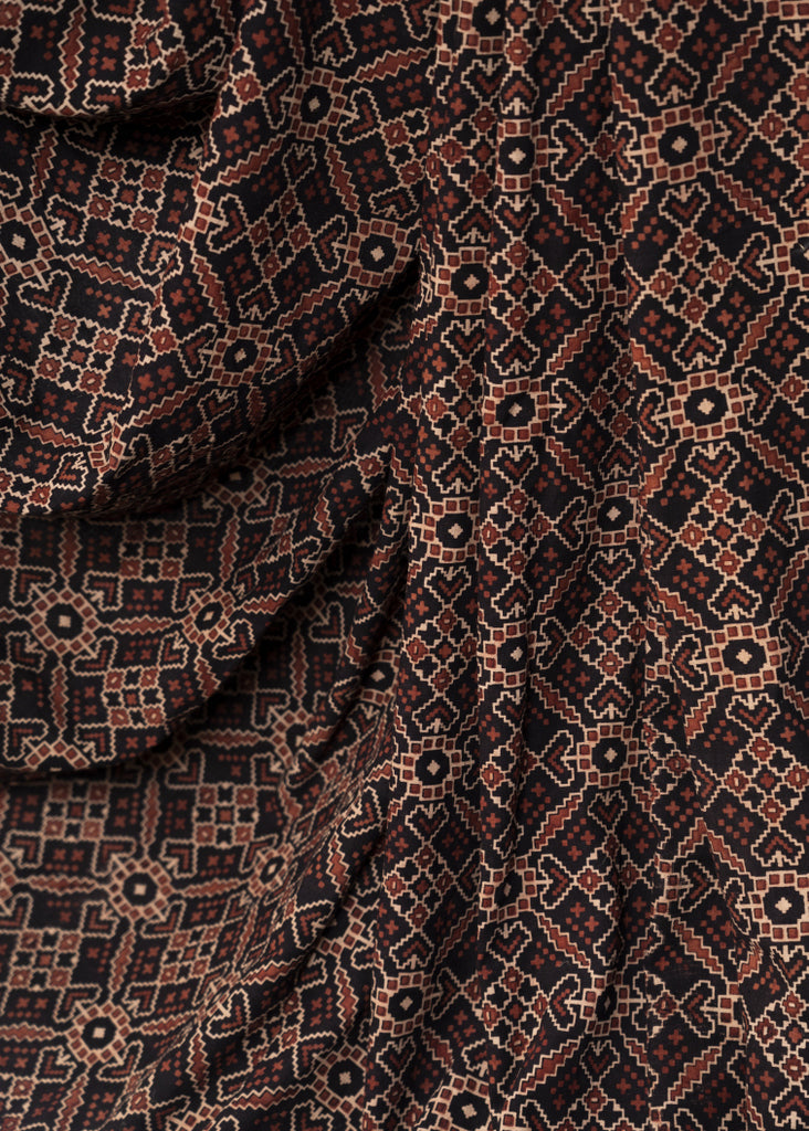 Black Cotton Ajrakh Fabric with Geometric Print