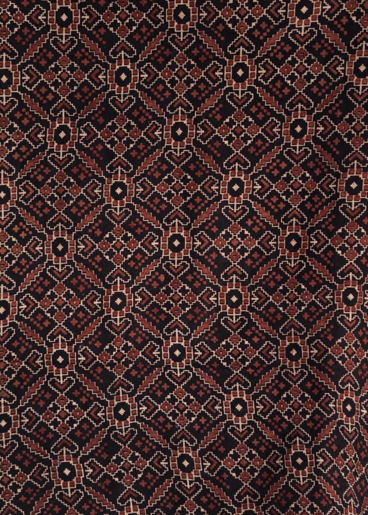 Black Cotton Ajrakh Fabric with Geometric Print