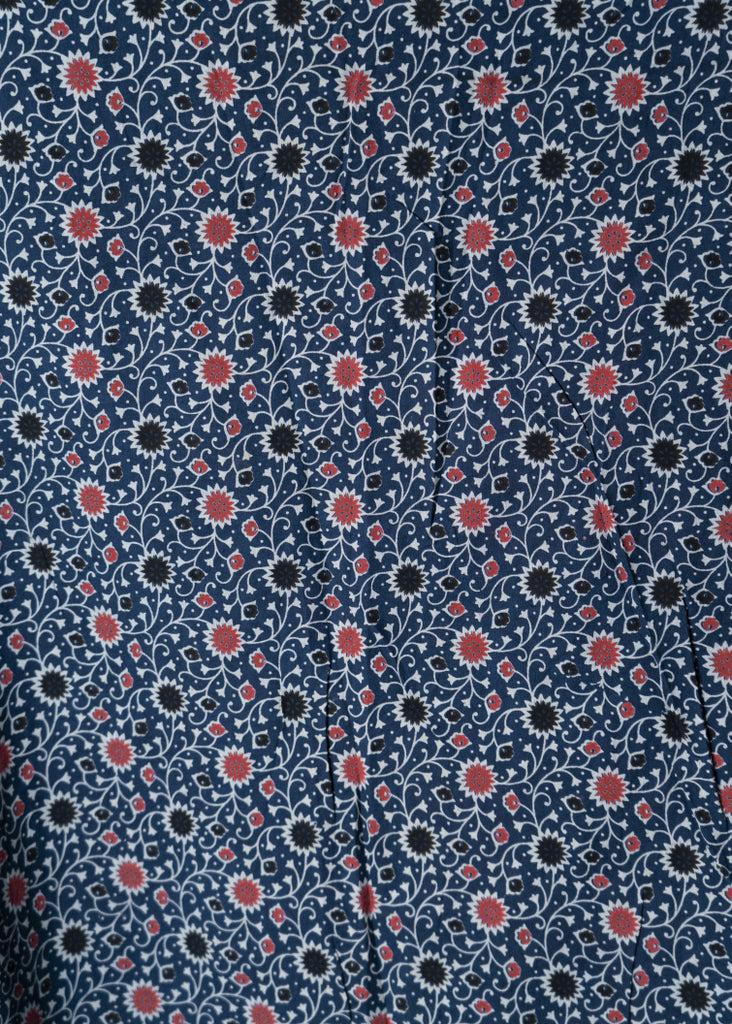 Blue Floral Print Cotton Ajrakh Fabric
