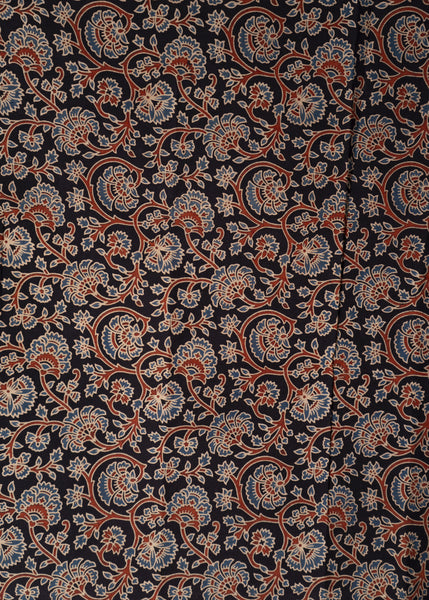 Black Cotton Ajrakh Floral Print Fabric