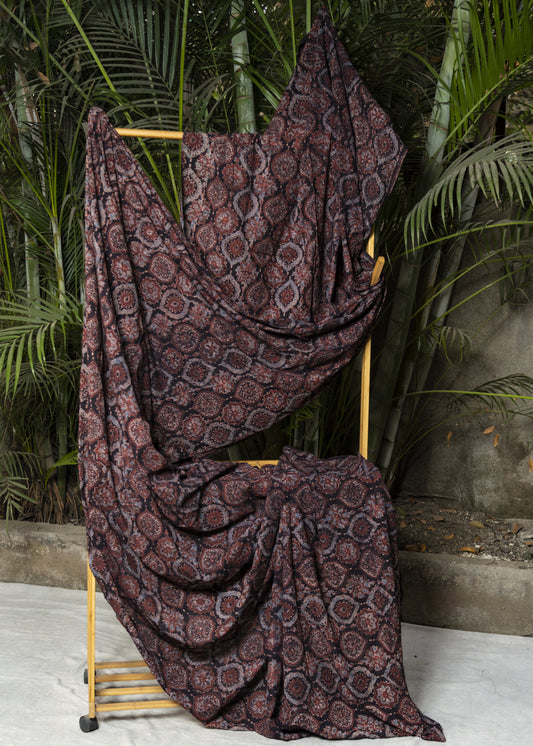 Black Mughal Print Cotton Ajrakh Fabric