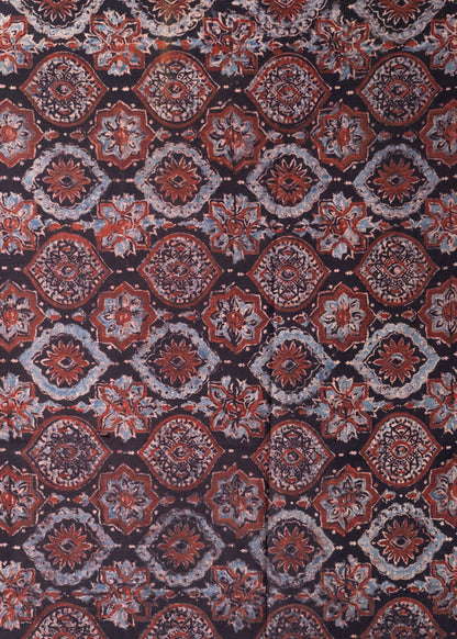 Black Mughal Print Cotton Ajrakh Fabric