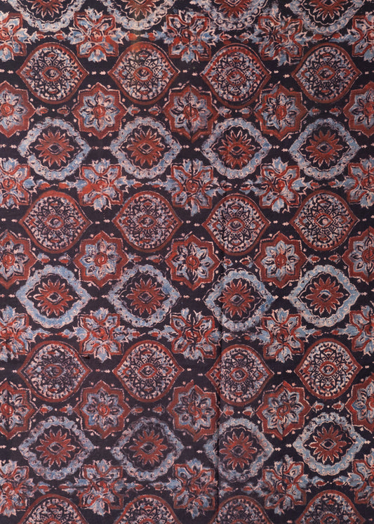 Black Mughal Print Cotton Ajrakh Fabric