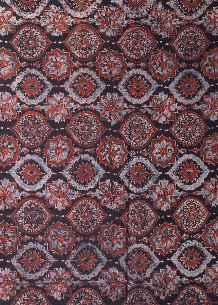 Black Mughal Print Cotton Ajrakh Fabric