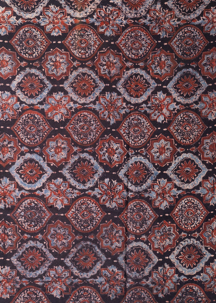 Black Mughal Print Cotton Ajrakh Fabric
