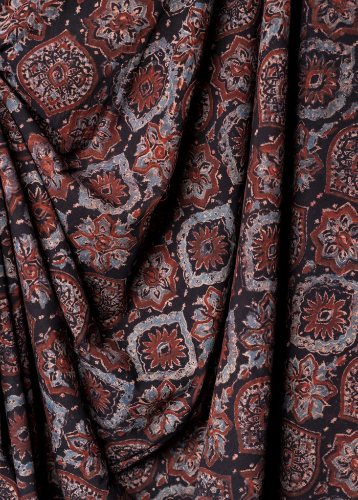 Black Mughal Print Cotton Ajrakh Fabric