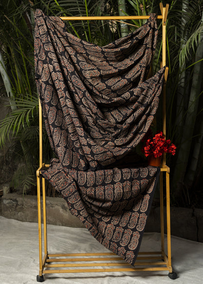 Black Small Kairi Print Cotton Ajrakh Fabric
