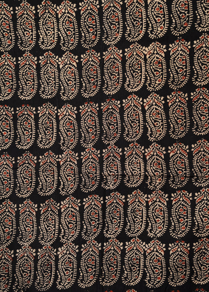 Black Small Kairi Print Cotton Ajrakh Fabric