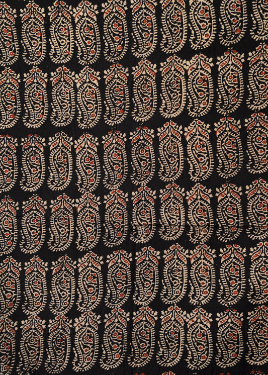 Black Small Kairi Print Cotton Ajrakh Fabric