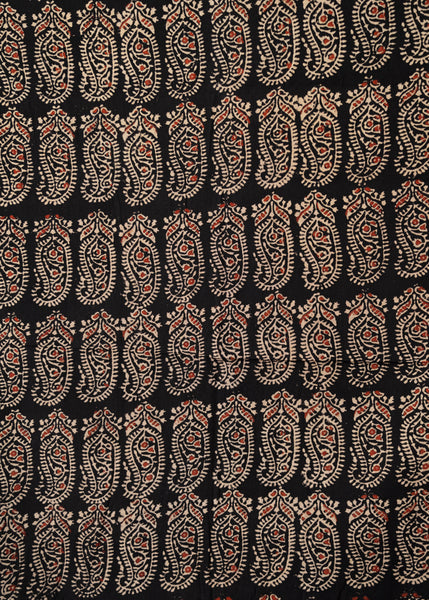 Black Small Kairi Print Cotton Ajrakh Fabric