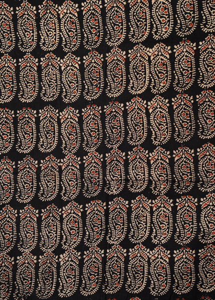 Black Small Kairi Print Cotton Ajrakh Fabric