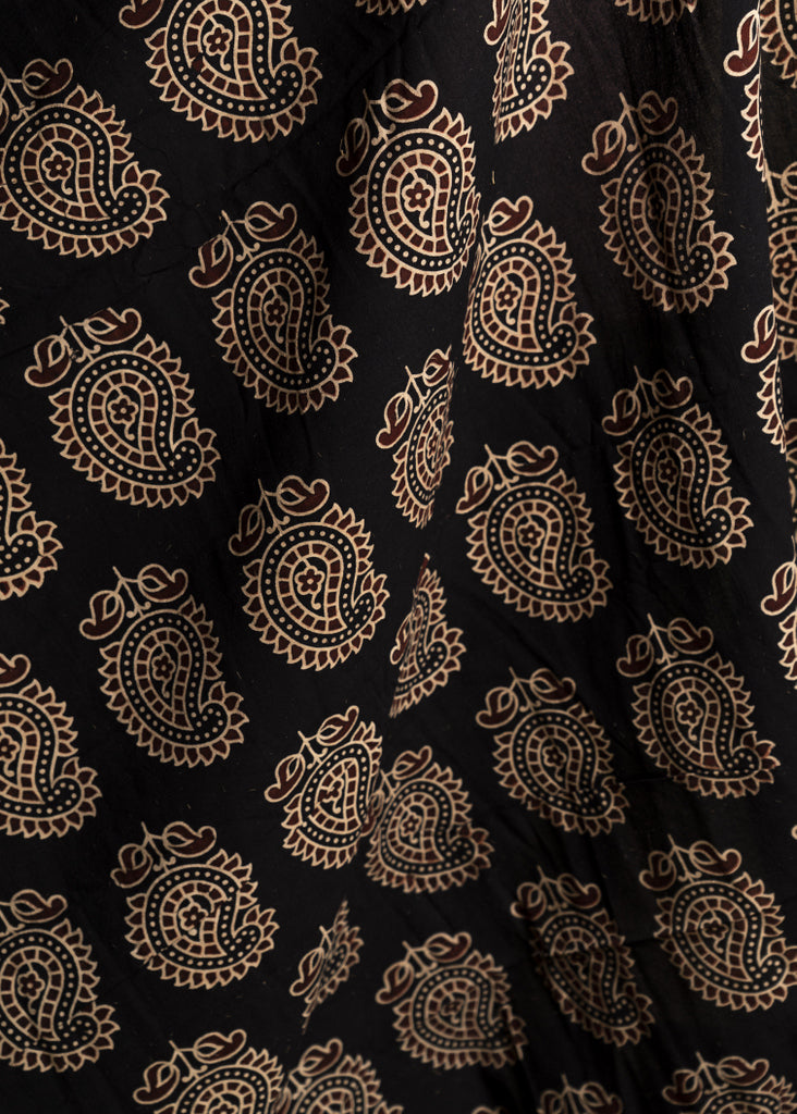 Black Cotton Ajrakh Ambi Print Fabric