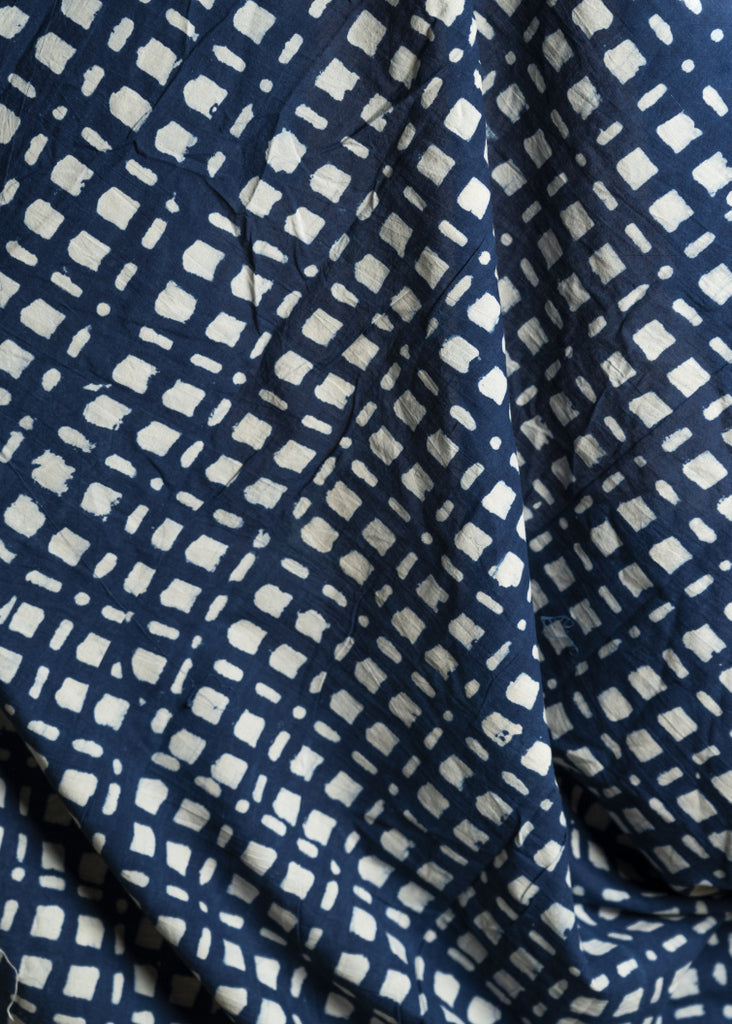 Cotton Indigo Fabric with Asymmetrical Checks