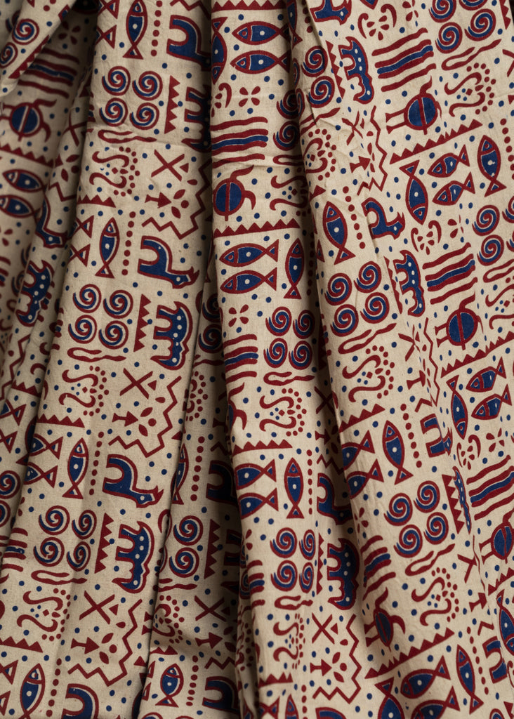 Animal Print Off White Cotton Ajrakh