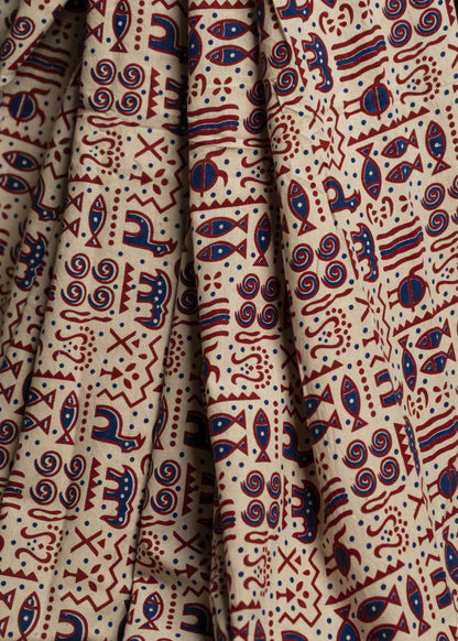 Animal Print Off White Cotton Ajrakh