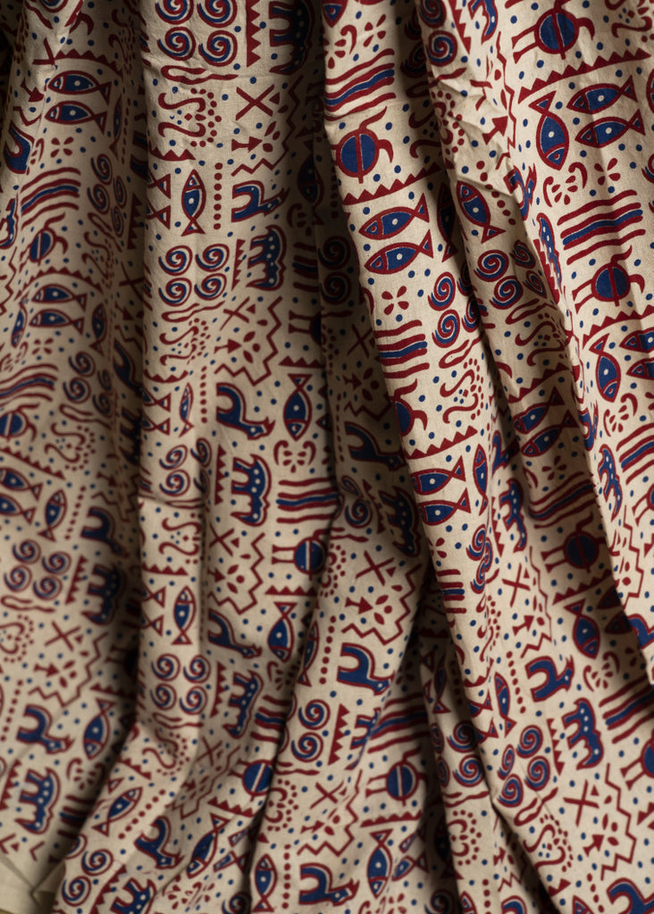 Animal Print Off White Cotton Ajrakh