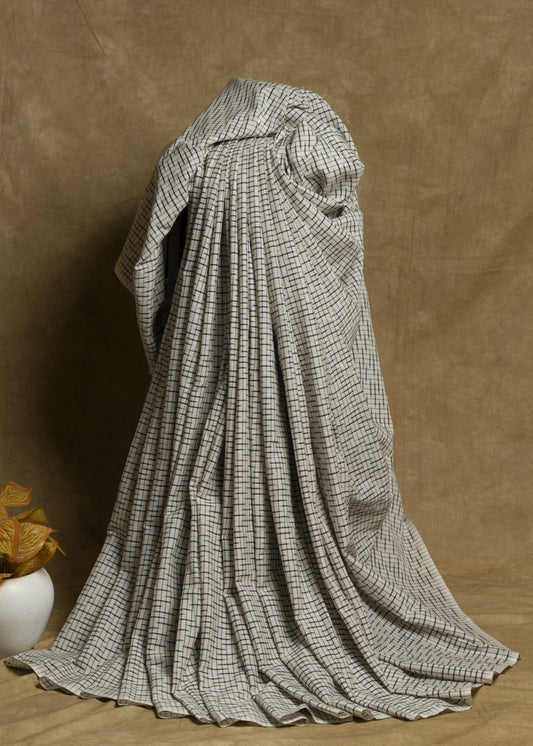 White Pure Cotton Ikat Fabric