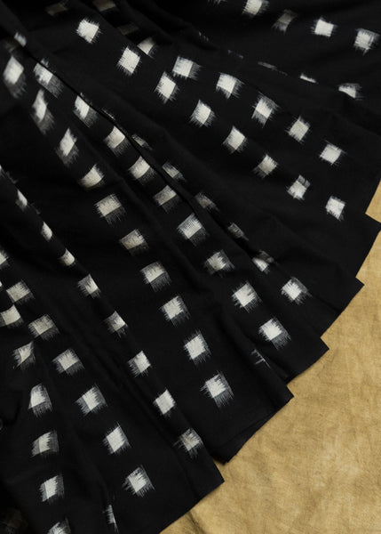 White Square on Black Cotton Double Ikat Fabric