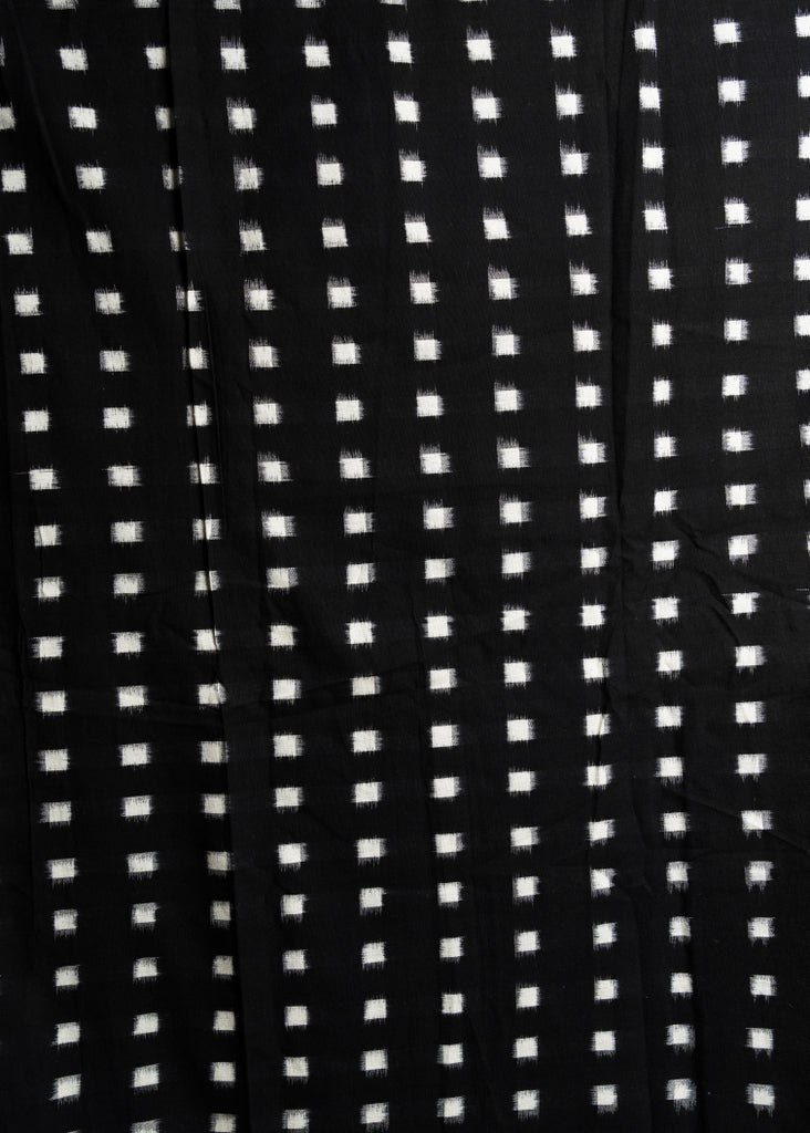 White Square on Black Cotton Double Ikat Fabric