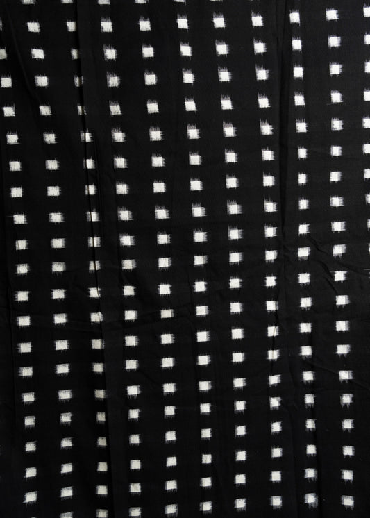 White Square on Black Cotton Double Ikat Fabric