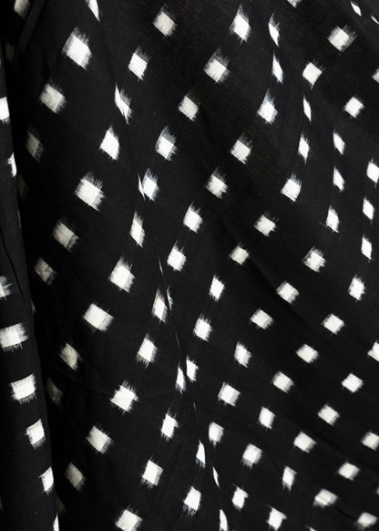 White Square on Black Cotton Double Ikat Fabric