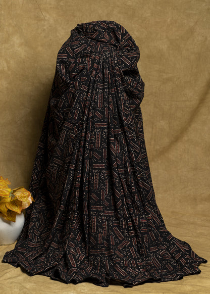 Black Cotton Ajrakh Geometric Print Fabric